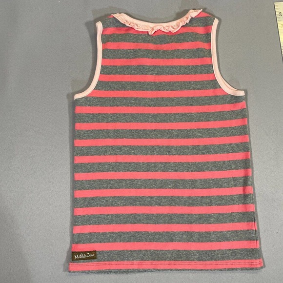Matilda Jane Tank Top Girls Size 8 Travel Log Striped Gray and Pink Ruffled - Picture 6 of 7
